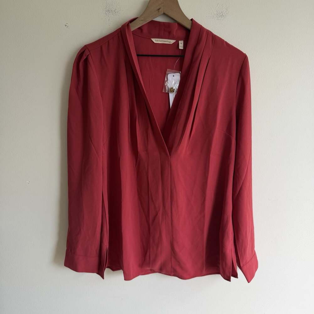 NWT Soft Surroundings Akira Blouse Garnet Red Size M Casual V Neck Office Career